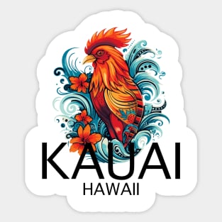 Kauai Hawaii - Rooster (with Black Lettering) Sticker